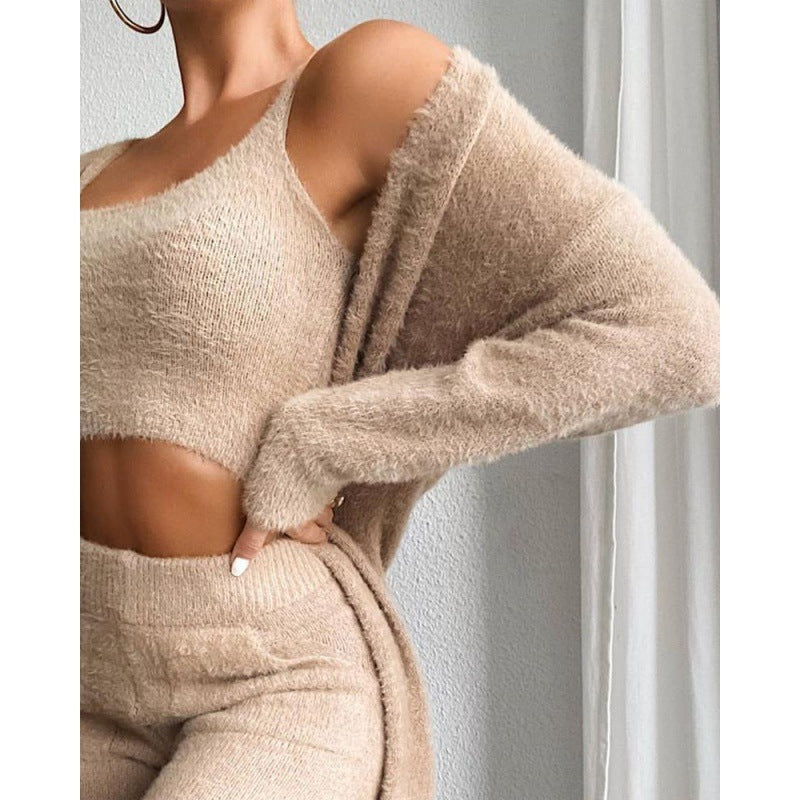 Plüsch Anzug Damen - Luxuriöses V-Neck Weste & Hose Loungewear Set