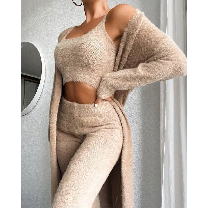 Plüsch Anzug Damen - Luxuriöses V-Neck Weste & Hose Loungewear Set