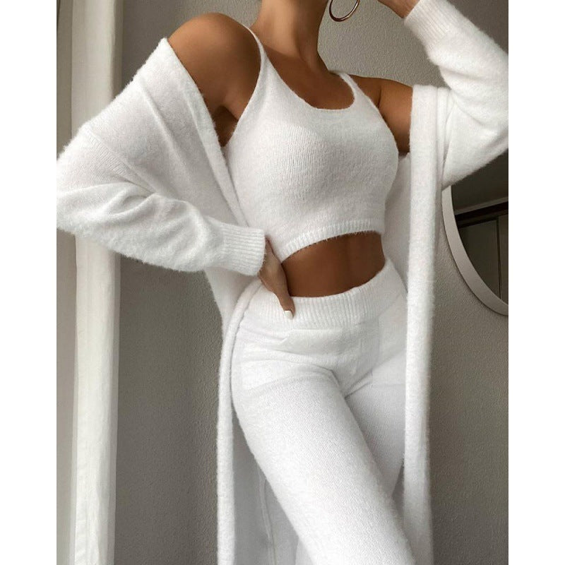 Plüsch Anzug Damen - Luxuriöses V-Neck Weste & Hose Loungewear Set