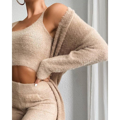 Plüsch Anzug Damen - Luxuriöses V-Neck Weste & Hose Loungewear Set